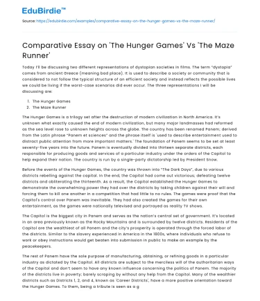 Comparative Essay on ‘The Hunger Games’ Vs ‘The Maze Runner’