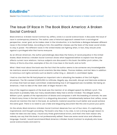 The Issue Of Race In The Book Black America: A Broken Social Contract