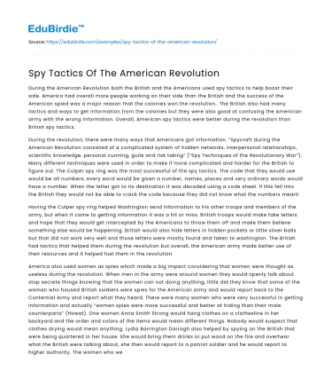 Spy Tactics Of The American Revolution