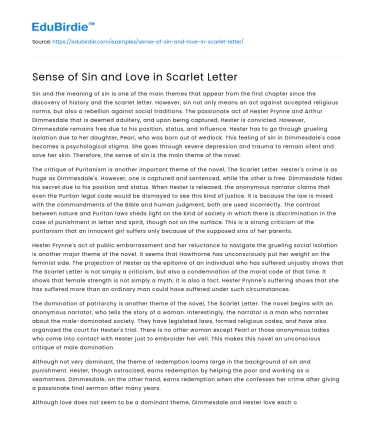 Sense of Sin and Love in Scarlet Letter