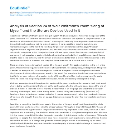 Analysis of Section 24 in Whitman’s Song of Myself and Literary Devices