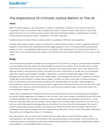 The Importance Of Criminal Justice Reform In The US