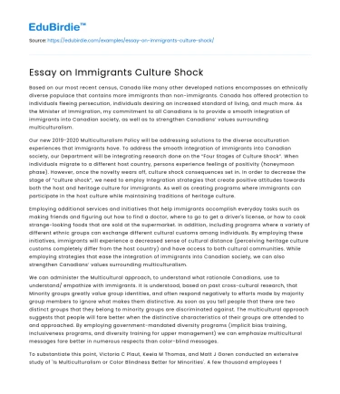 Essay on Immigrants Culture Shock