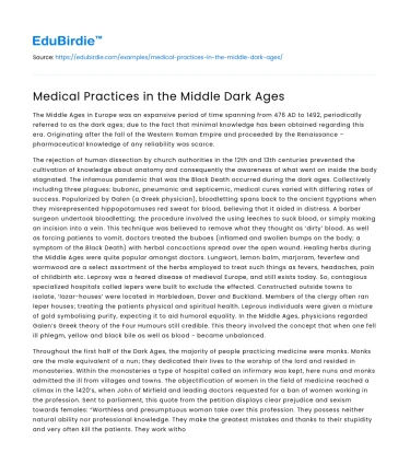Medical Practices in the Middle Dark Ages
