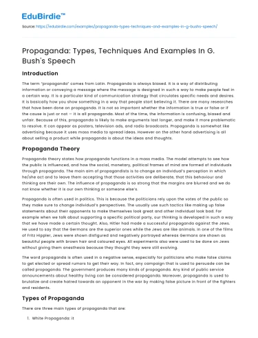 Propaganda: Types, Techniques And Examples In G. Bush’s Speech