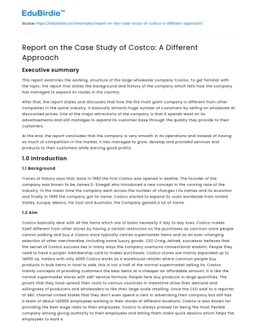 Report on the Case Study of Costco: A Different Approach