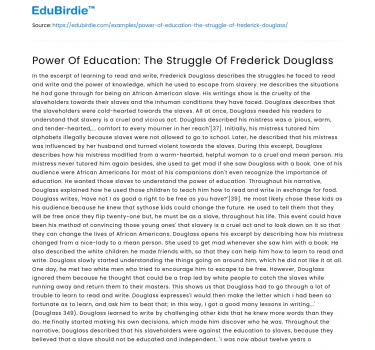 Power Of Education: The Struggle Of Frederick Douglass