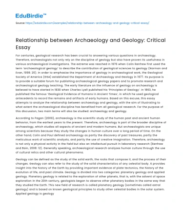 Relationship between Archaeology and Geology: Critical Essay