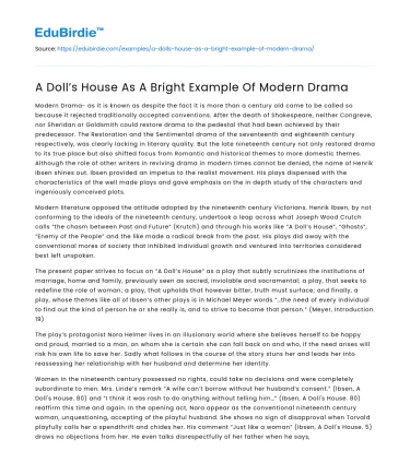 A Doll’s House As A Bright Example Of Modern Drama