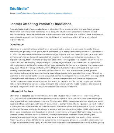 Factors Affecting Person’s Obedience