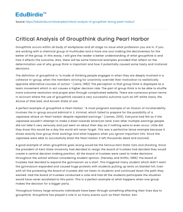 Critical Analysis of Groupthink during Pearl Harbor