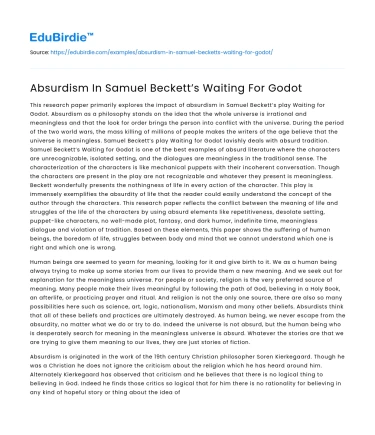 Absurdism In Samuel Beckett’s Waiting For Godot