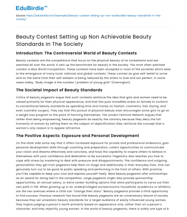 Beauty Contest Setting up Non Achievable Beauty Standards In The Society