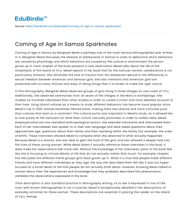 Coming of Age in Samoa Sparknotes