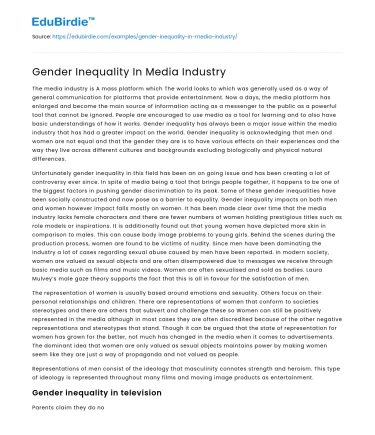 Gender Inequality In Media Industry