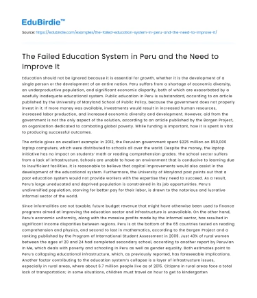 The Failed Education System in Peru and the Need to Improve It