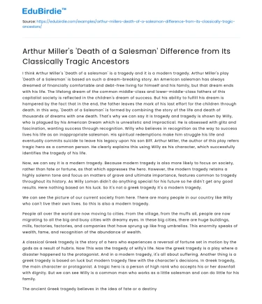 Arthur Miller’s ‘Death of a Salesman’ vs Classical Tragedy