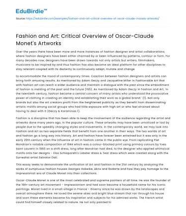 Fashion and Art: Critical Overview of Oscar-Claude Monet’s Artworks