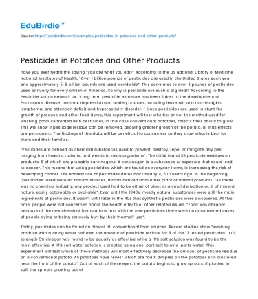 Pesticides in Potatoes and Other Products