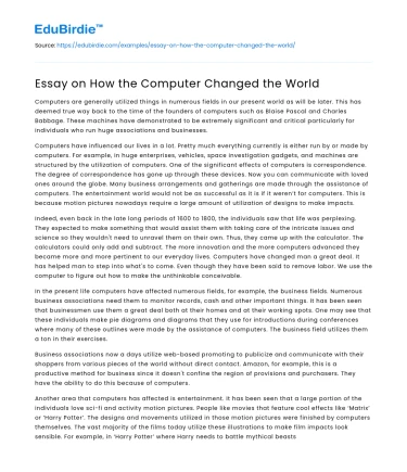 Essay on How the Computer Changed the World