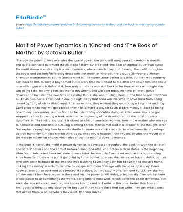 Power Dynamics in ‘Kindred’ and ‘The Book of Martha’ by Octavia Butler