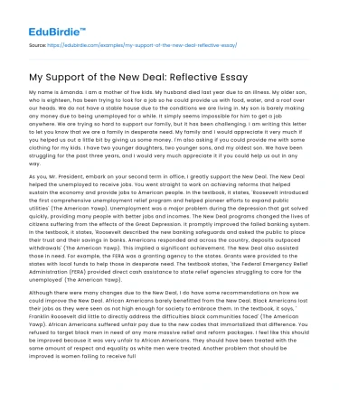 My Support of the New Deal: Reflective Essay