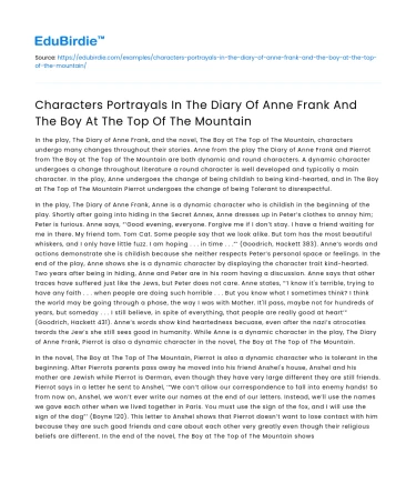 Character Portrayals in Anne Frank & Boy at Top of Mountain