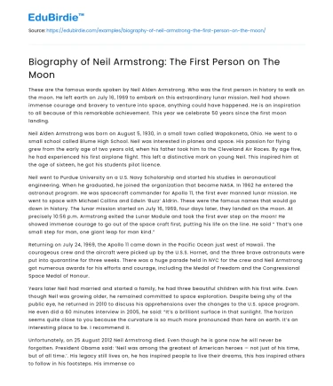 Biography of Neil Armstrong: The First Person on The Moon