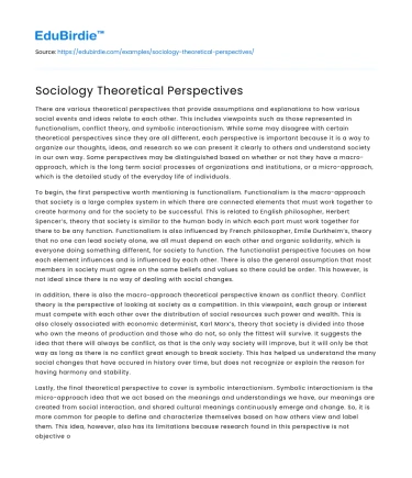 Sociology Theoretical Perspectives