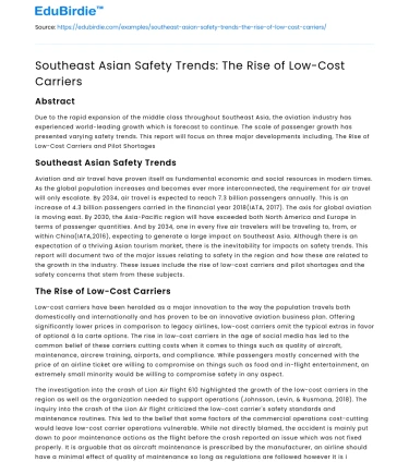 Southeast Asian Safety Trends: The Rise of Low-Cost Carriers