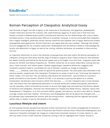 Roman Perception of Cleopatra: Analytical Essay