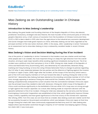 Mao Zedong as an Outstanding Leader in Chinese History