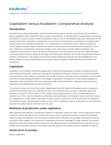 Capitalism Versus Feudalism: Comparative Analysis