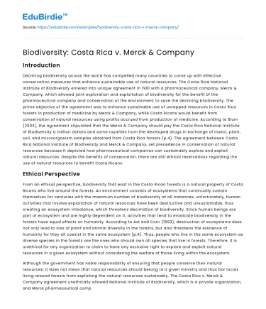 Biodiversity: Costa Rica v. Merck & Company