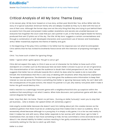 Critical Analysis of All My Sons: Theme Essay
