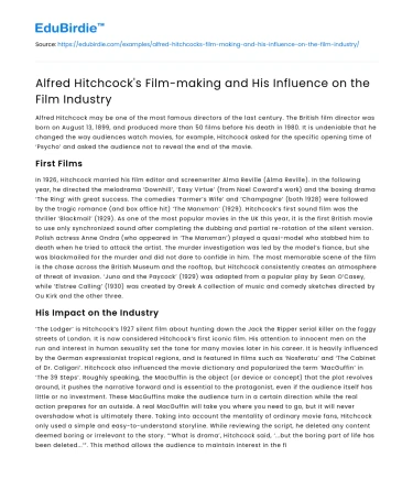 Alfred Hitchcock’s Film-making and His Influence on the Film Industry