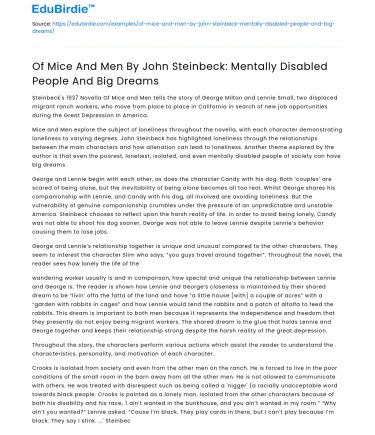 Of Mice And Men By John Steinbeck: Mentally Disabled People And Big Dreams