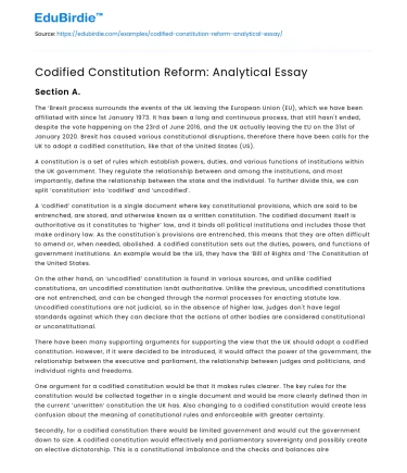 Codified Constitution Reform: Analytical Essay