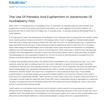 The Use Of Paradox And Euphemism In Adventures Of Huckleberry Finn