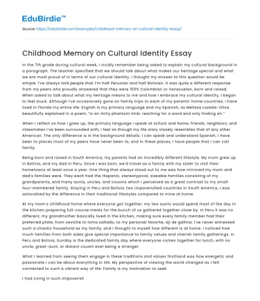 Childhood Memory on Cultural Identity Essay