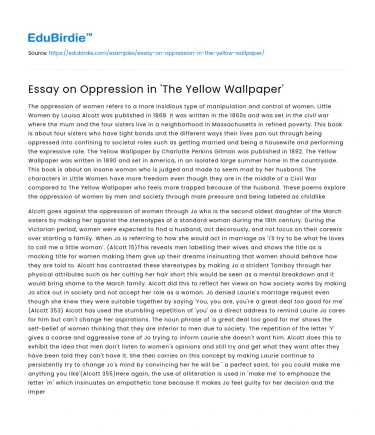 Essay on Oppression in ‘The Yellow Wallpaper’