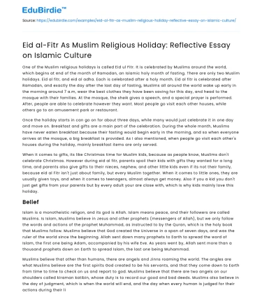 Eid al-Fitr: Muslim Religious Holiday