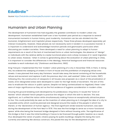 Humanism and Urban Planning