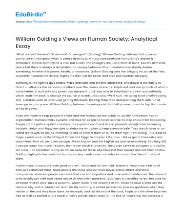William Golding’s Views on Human Society: Analytical Essay