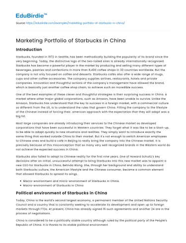 Marketing Portfolio of Starbucks in China