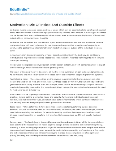 Motivation: The Interplay of Internal and External Factors