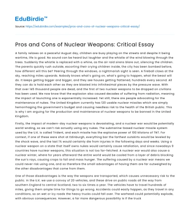 Pros and Cons of Nuclear Weapons: Critical Essay
