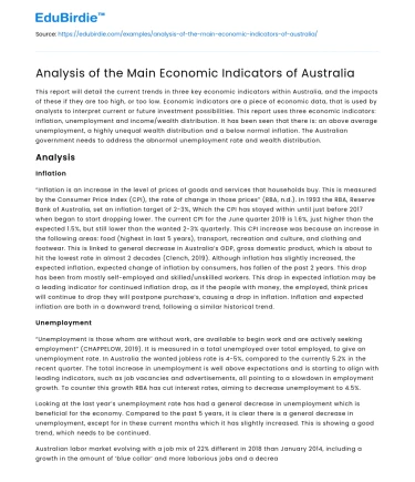 Analysis of the Main Economic Indicators of Australia