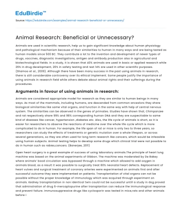 Animal Research: Beneficial or Unnecessary?
