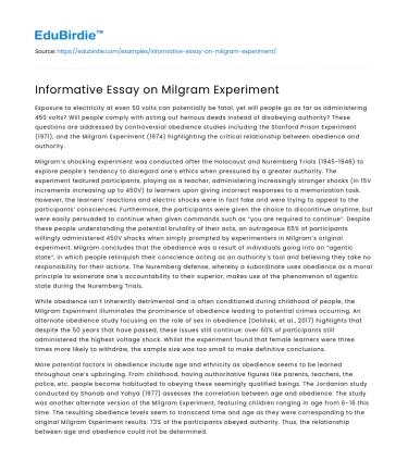 Informative Essay on Milgram Experiment